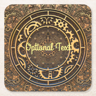 Steampunk Bronze Gears Filigree   Square Paper Coaster