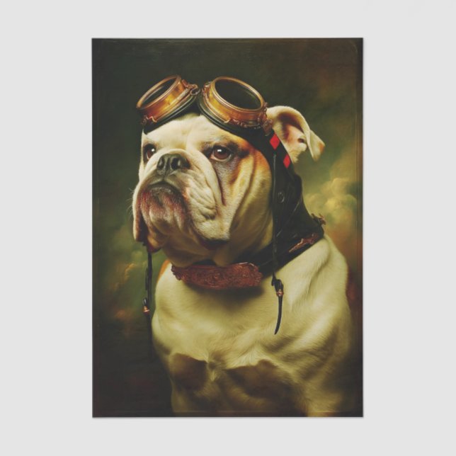 Steampunk Bulldog Aviator Portrait FC4L Decoupage Tissue Paper (Front)