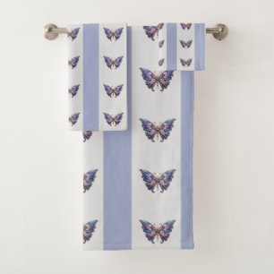 Steampunk butterflies stripes bath towel set