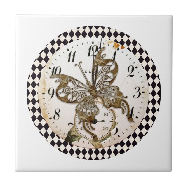 Steampunk Butterfly Round Ceramic Tile (Front)