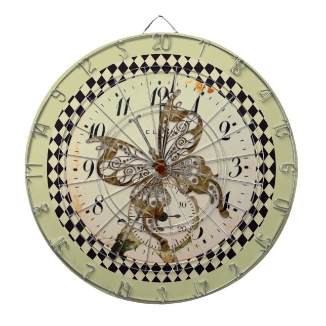Steampunk Butterfly Round Dartboard (Front)