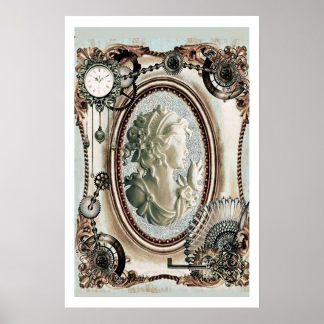 Steampunk Cameo Blue Poster (Front)