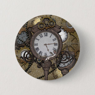 Steampunk can you sea the funny gecko 6 cm round badge