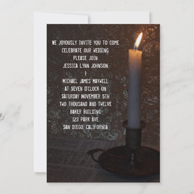 Steampunk Candle Wedding Invitation (Back)