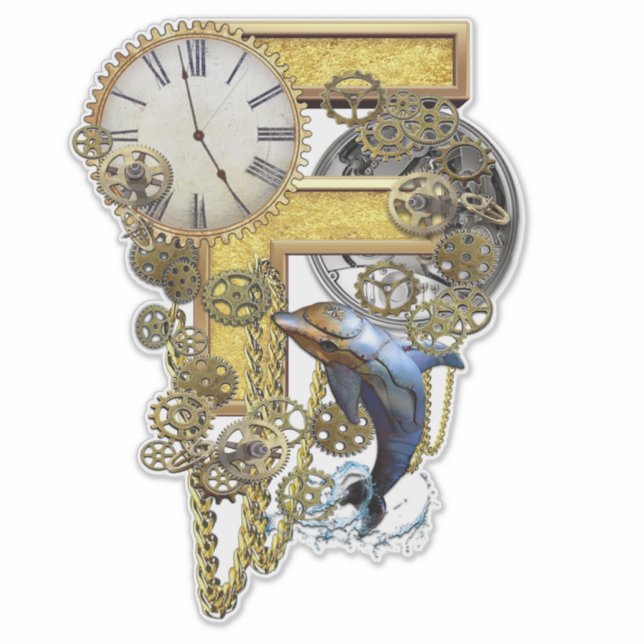 Steampunk Capital F Sculpture Sticker (Front)