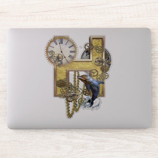 Steampunk Capital H Sculpture Sticker (Computer)