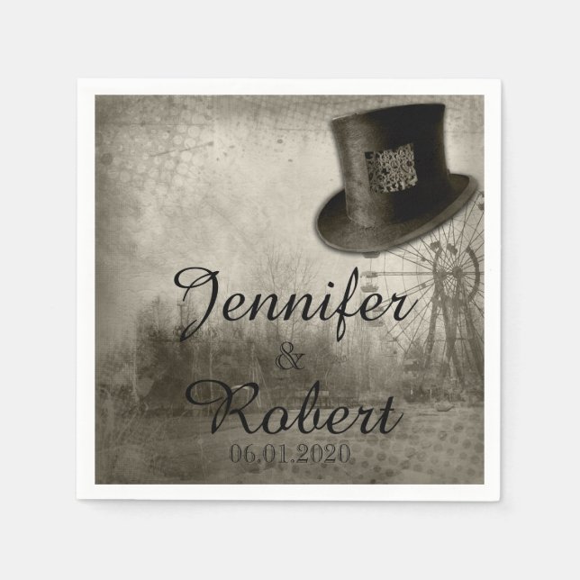 Steampunk Carnival Top Hat Wedding Napkin (Front)