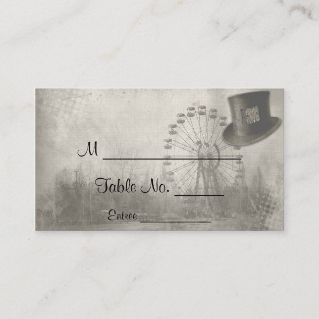 Steampunk Carnival Top Hat Wedding Place Cards (Front)