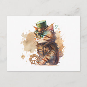 Steampunk Cat Adorable and Cute Postcard