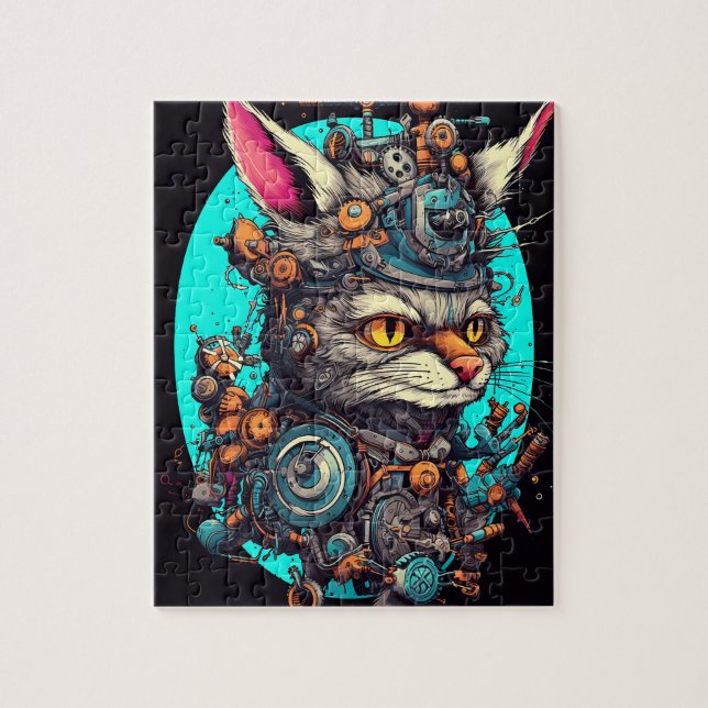 Steampunk Cat Aetherclockpunk Animal Jigsaw Puzzle (Vertical)