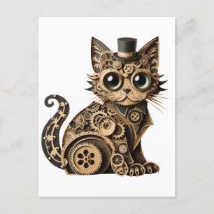 Steampunk cat animals paper crafts art postcard