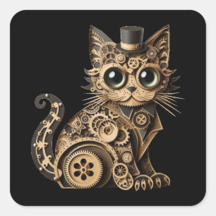 Steampunk cat animals paper crafts art square sticker