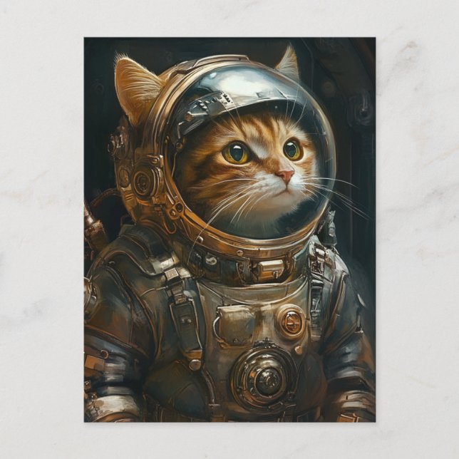 Steampunk cat astronaut  holiday postcard (Front)
