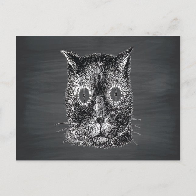 Steampunk Cat Black Chalkboard Postcard (Front)