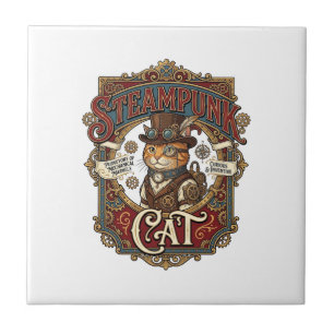 Steampunk Cat Cat Steampunk Vintage Ceramic Tile
