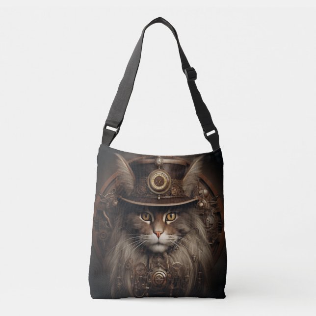 Steampunk Cat Crossbody Bag (Front)