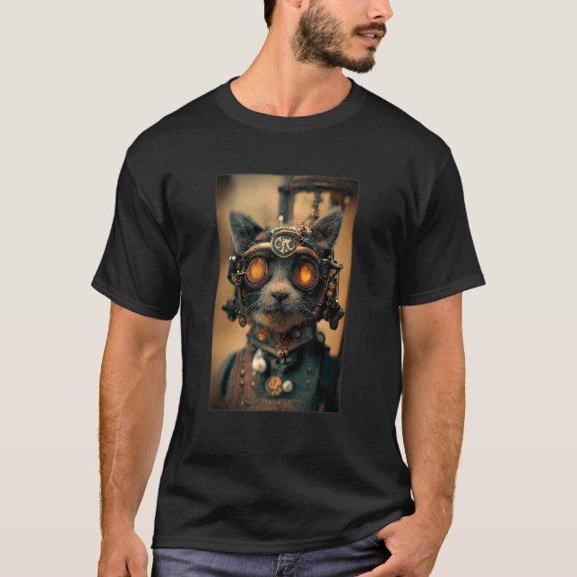 Steampunk Cat Engineer Realistic Robot Science Ant T-Shirt (Front)