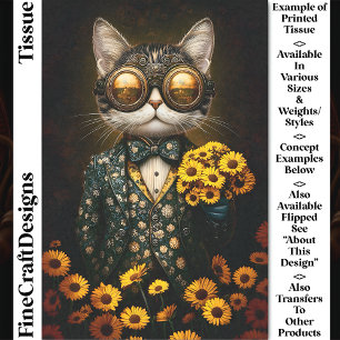 Steampunk Cat, Floral Suit, Flowers CY9R Decoupage Tissue Paper