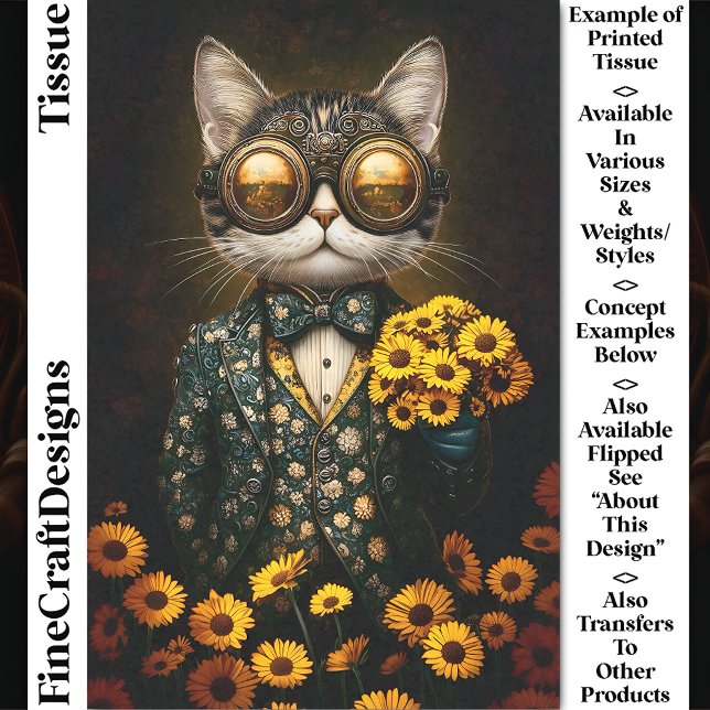 Steampunk Cat, Floral Suit, Flowers CY9R Decoupage Tissue Paper (Creator Uploaded)