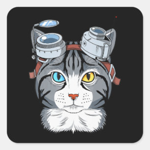 Steampunk Cat Gift  Cosplay Clockwork Cat Anime Square Sticker