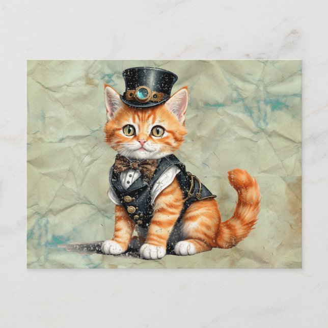 Steampunk Cat:  Gothic Kitty Art For Cat Lovers Postcard (Front)