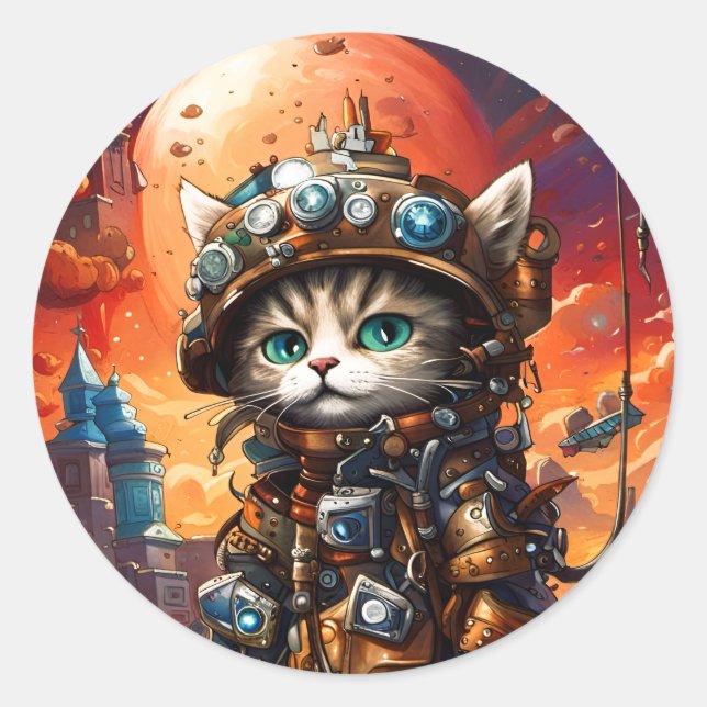 Steampunk Cat I Classic Round Sticker (Front)
