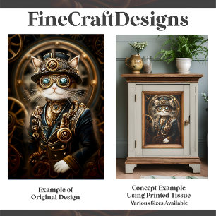 Steampunk Cat In Formal Uniform G4L Decoupage  Tissue Paper