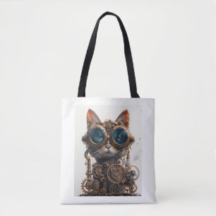 Steampunk Cat Inventor Tote Bag
