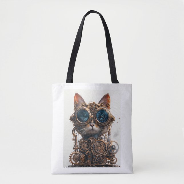 Steampunk Cat Inventor Tote Bag (Front)