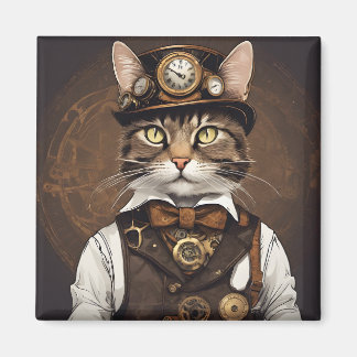 Steampunk cat magnet