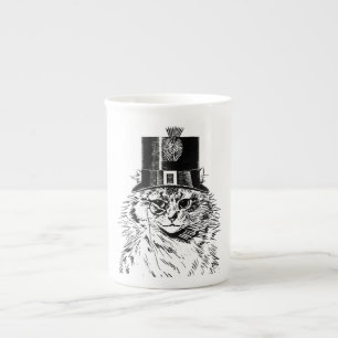 Steampunk Cat Mug, Kitty in Top Hat Bone China Mug