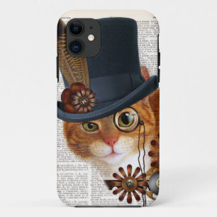 Steampunk Cat on Dictionary Page iPhone 11 Case
