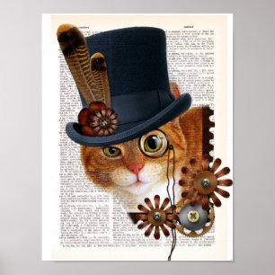 Steampunk Cat on dictionary page Poster
