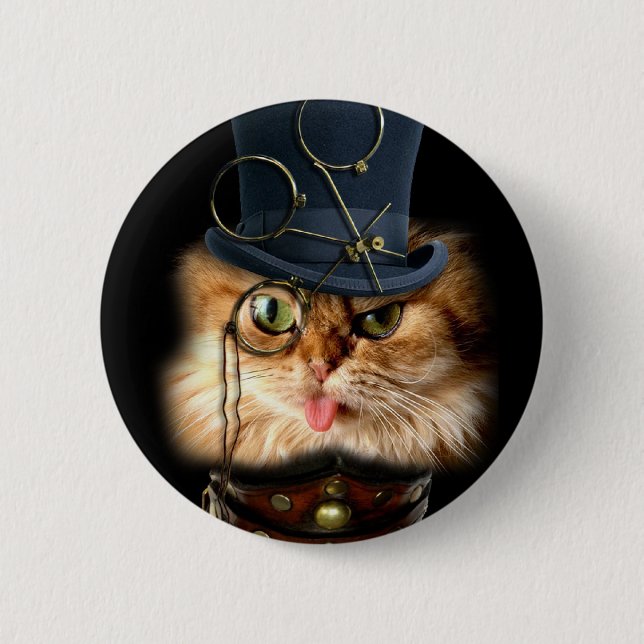 Steampunk Cat pin back button (Front)