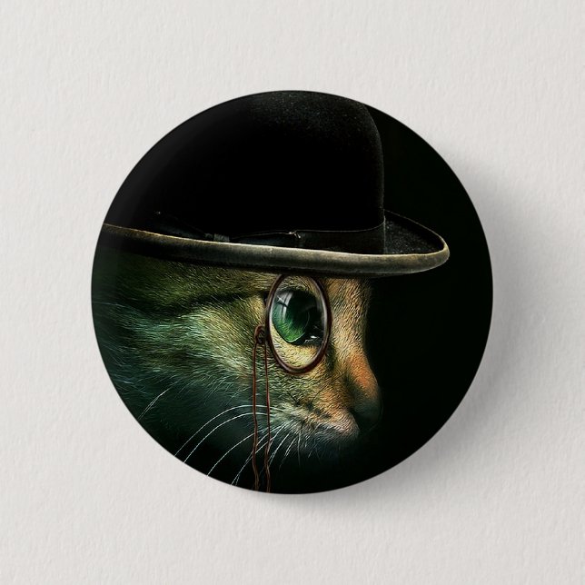 Steampunk Cat pin back button (Front)