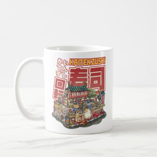 Steampunk Cat Sushi Restaurant Coffee Mug (Left)