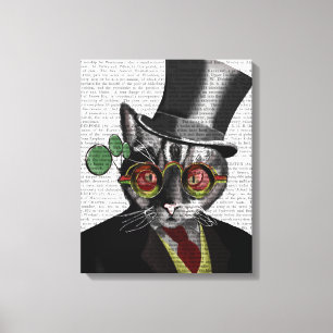 Steampunk Cat - Top Hat and red yellow glasses Canvas Print