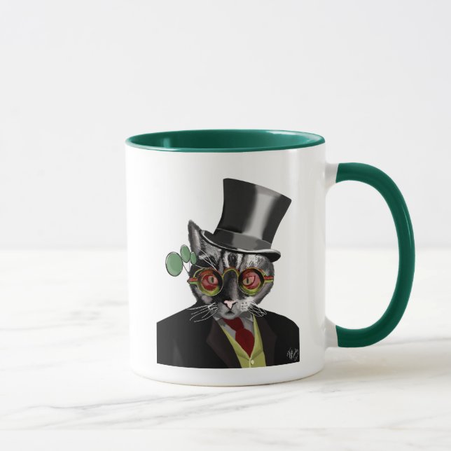 Steampunk Cat - Top Hat and red yellow glasses Mug (Right)