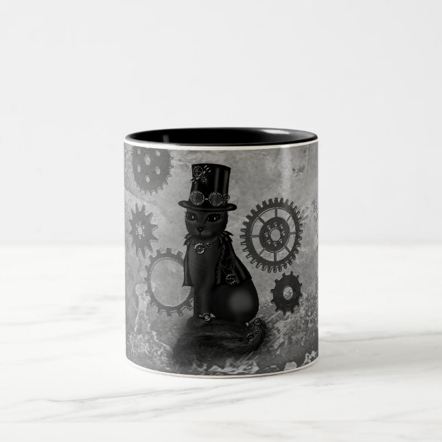 Steampunk Cat Two-Tone Coffee Mug (Center)
