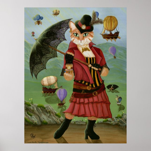Steampunk Cat Victorian Portrait Gothic Art Print (Front)