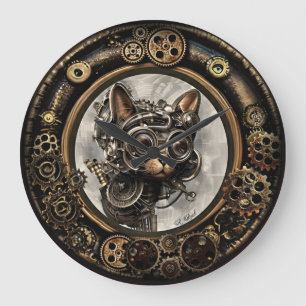 Steampunk Cat Wearing Goggles - WALL CLOCK