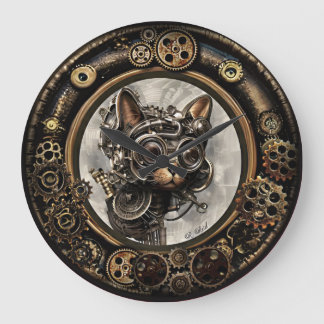 Steampunk Cat Wearing Goggles - WALL CLOCK