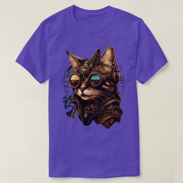 Steampunk Cat with hat and goggles T-Shirt (Design Front)