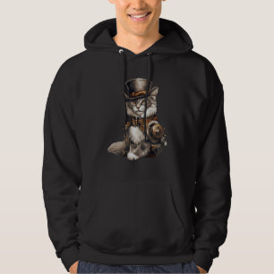 Steampunk Cat With Hat Graphic Design Cat Fantasy Hoodie