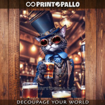 Steampunk cat with top hat & goggles drinkin beer