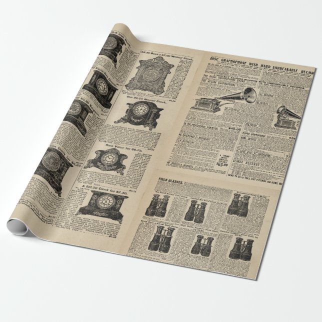 Steampunk catalogue pages wrapping paper (Unrolled)