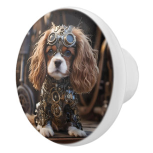 Steampunk Cavalier Spaniel Puppy, Ceramic Knob