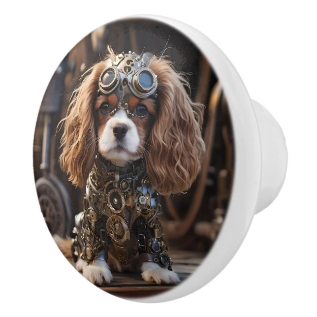 Steampunk Cavalier Spaniel Puppy, Ceramic Knob (Right)