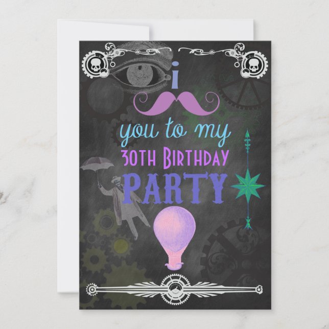 Steampunk Chalkboard Birthday Party Invitation (Front)