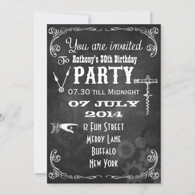 Steampunk Chalkboard Birthday Party Invitation (Front)